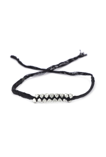 Set Of 2: Amira Black Thread & Antique Plated Brass Beaded Anklets